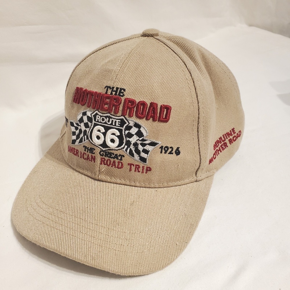 Route 66 The Mother‎ Road Tan Khaki Cap Embroidered Baseball Hook Loop Closure
